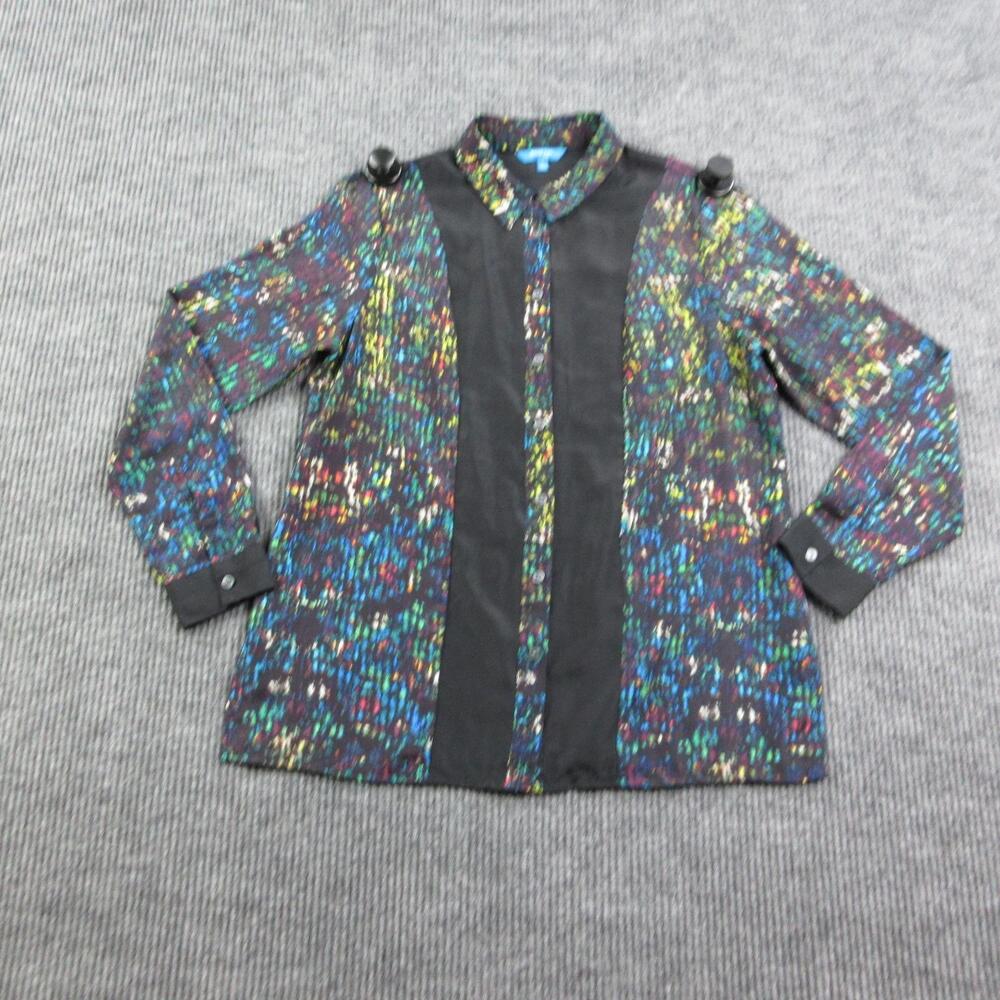 Derek Lam Shirt Womens L Multicolor Tunic Long Sleeve Collared Button Polyester